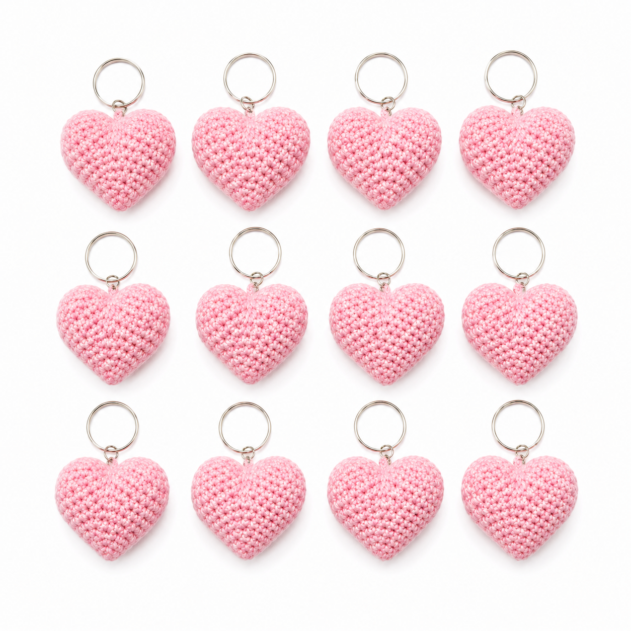 Pack de 12 Llaveros Corazon Crochet - Rosado