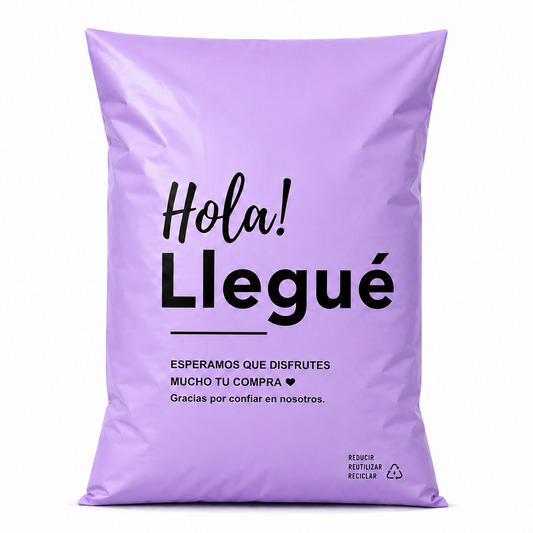 Bolsas Courier Premium Hola Ya LLegue Morada - 35x45