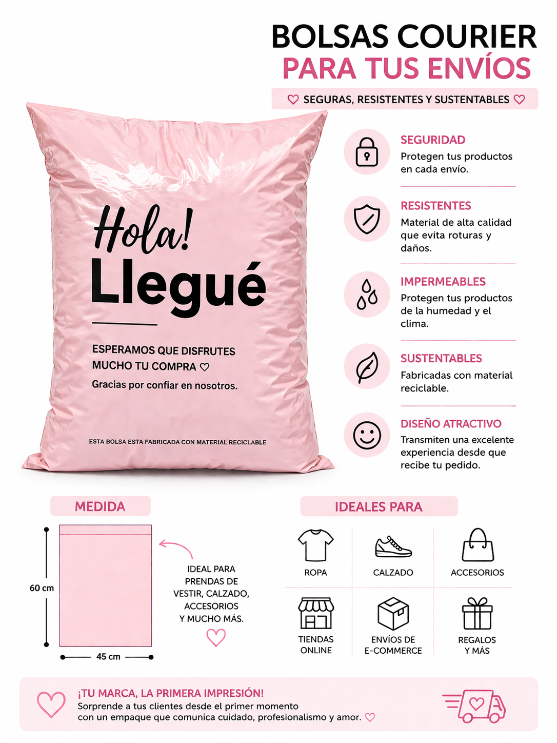 Bolsas Courier Premuim Hola Ya Llegue 45 X 60