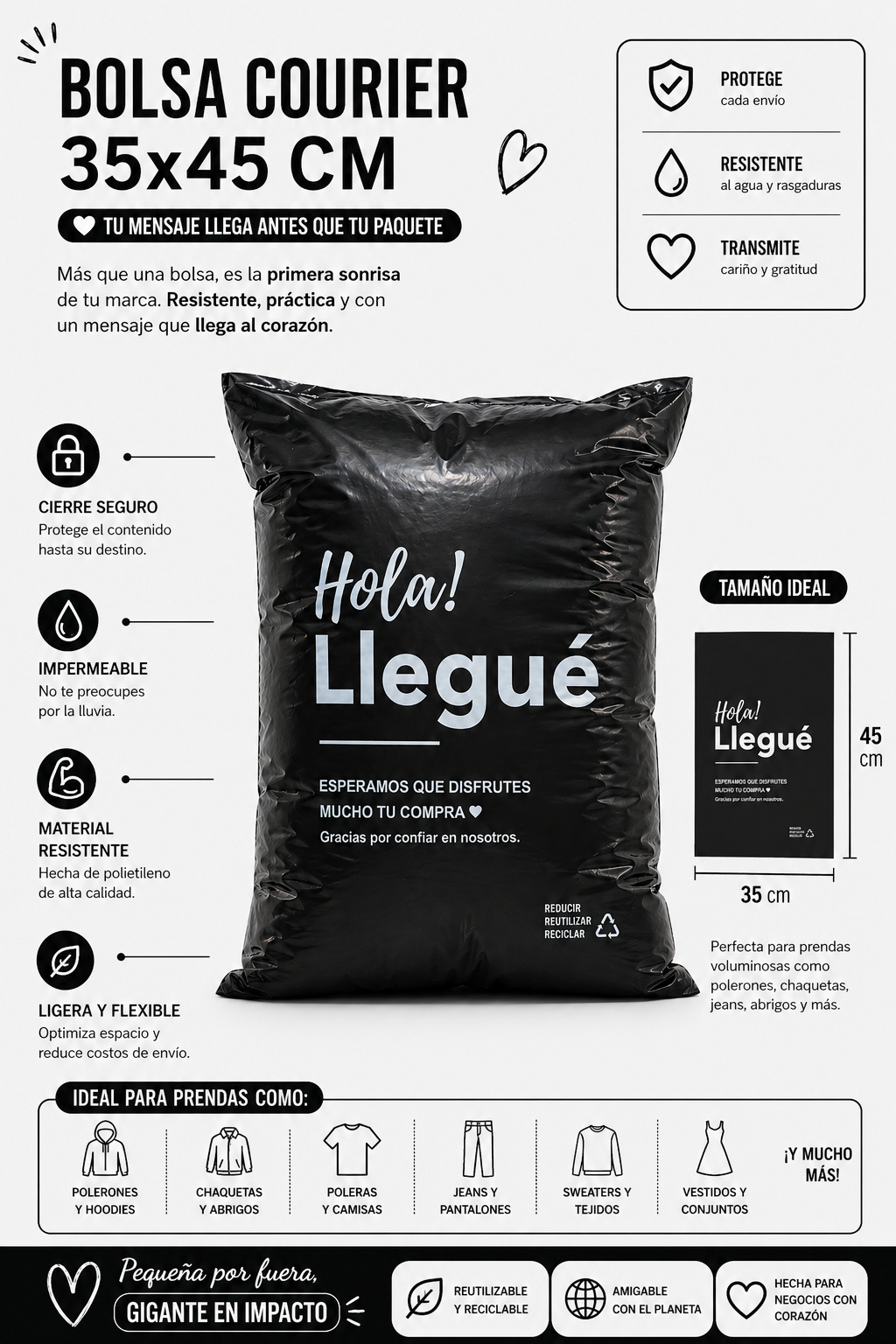 Bolsas Courier Premium Hola Ya Llegue 35 X 45