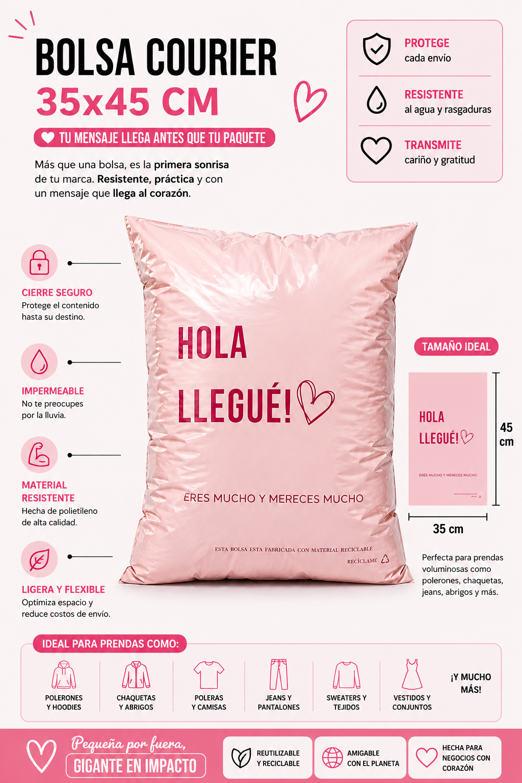 Bolsas Courier Premium Hola Ya Llegue 35 X 45