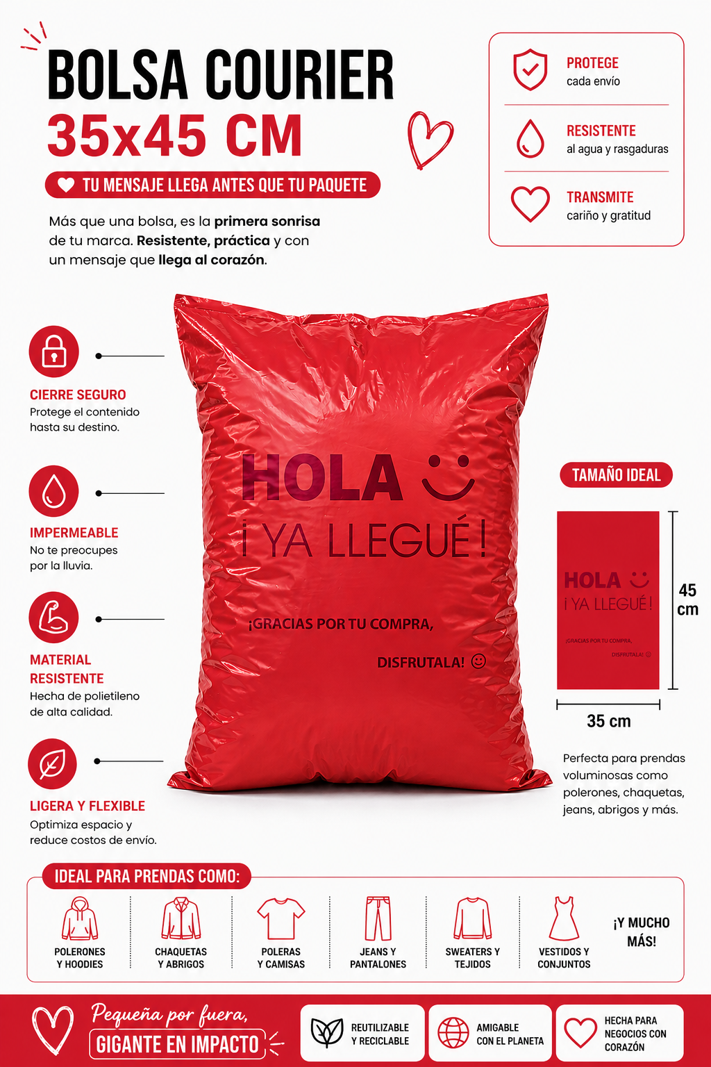 Bolsas Courier Premium Hola Ya Llegue 35 X 45